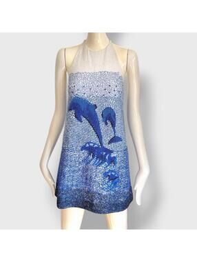 NWT $895 STAUD Crystal Dolphin Beaded Embellished Cocktail Dress XS Le Sable